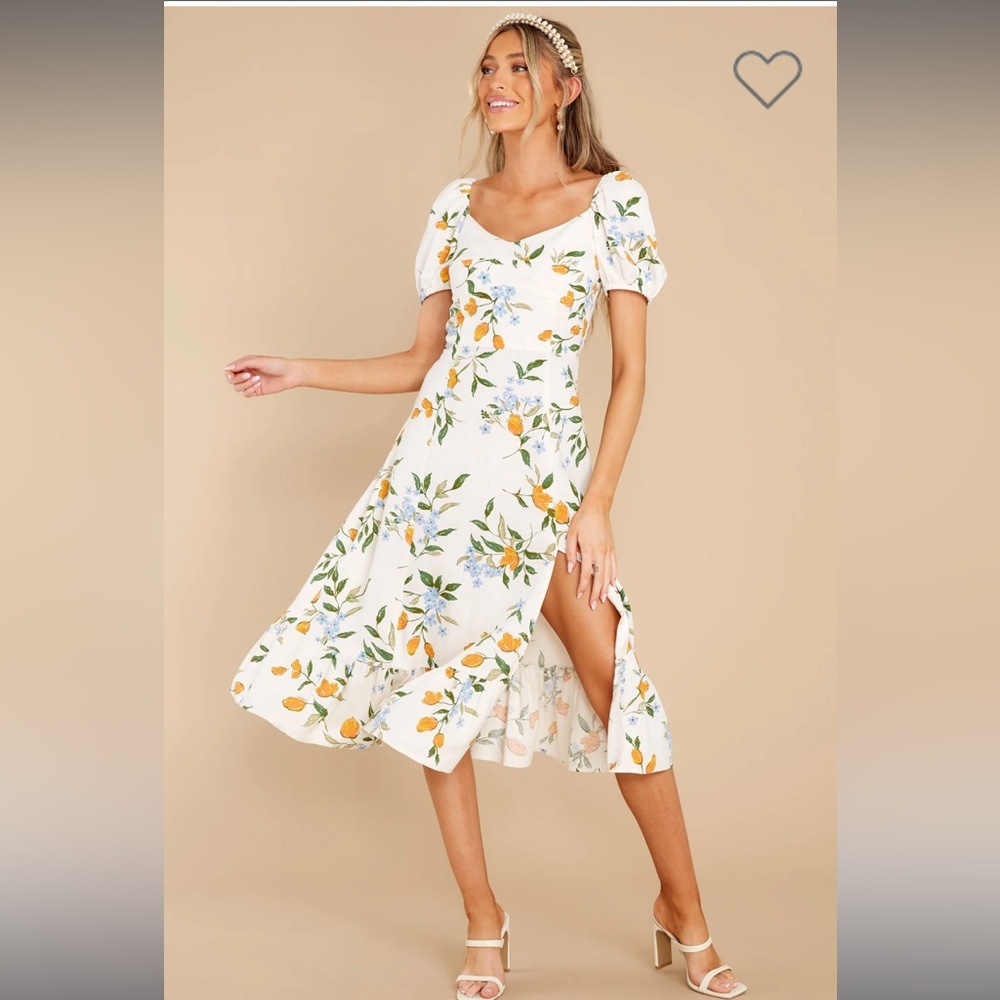 Red Dress Boutique- Ivory Floral Print Midi Dress